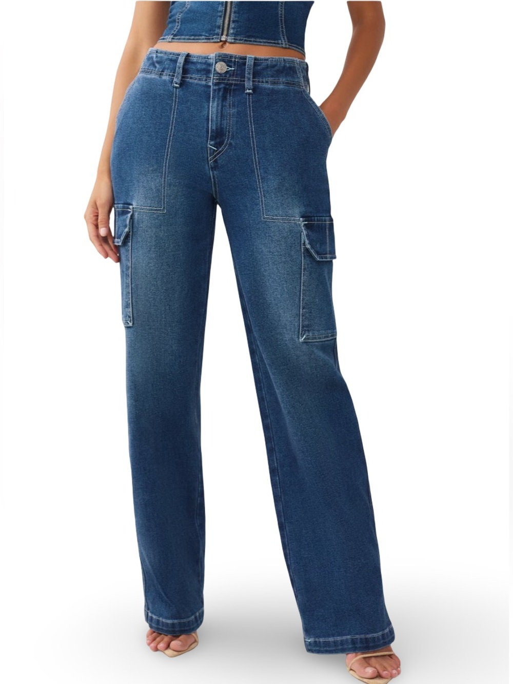 True Religion Cargo Straight Carpenter Jeans Medium Wintry Wash 28 NWT